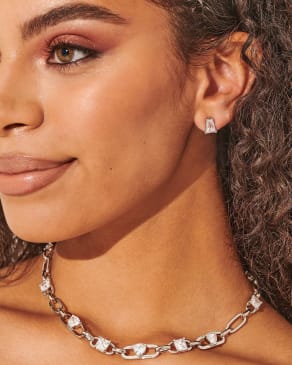 Blair Silver Stud Earrings in White Crystal